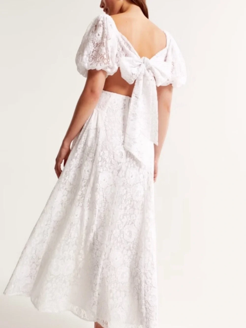 Abercrombie & Fitch White Lace Drama Puff Sleeve Cutout Maxi Dress- Medium Pet.